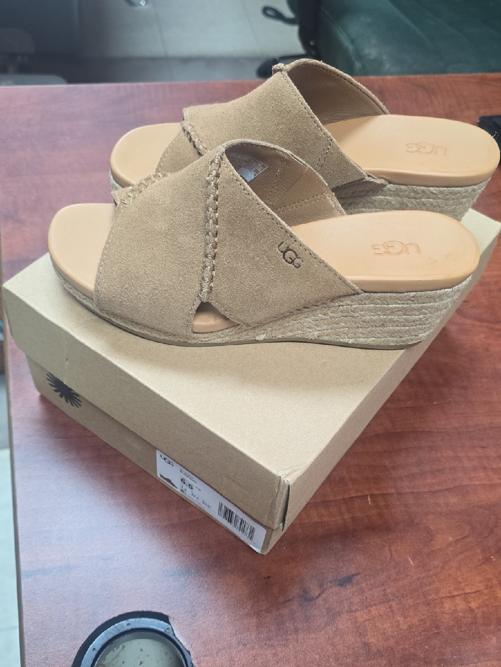 UGG Tan Suede Espadrille Wedge Slides - Slip-On Comfort